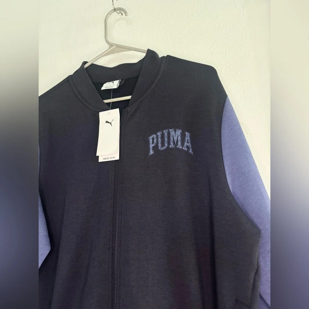 PUMA NWT NAVY COLORBLOCK ZIP UP ATHLETIC SPORTS CLUB BOMBER JACKET SZ LG